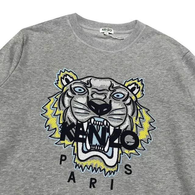 kenzo sweat col rond broderie devant coton colorway tiger  gold